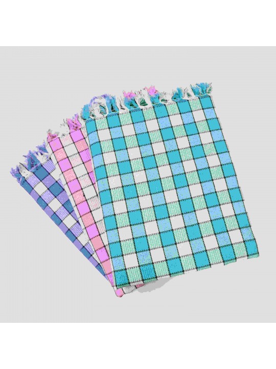 Niju 100% Pure Cotton Checkered Bath Towel – 30 x 60 Inches, Checked, Quick Dry Thin Towel with Knotted Fringes (3 -PCs)